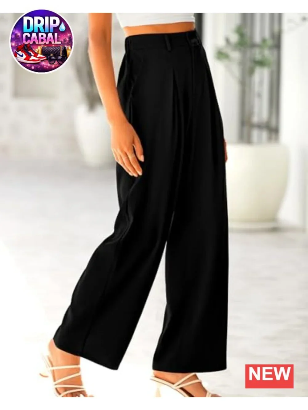 High Waisted Wide Leg Pleated Trousers with Pockets Business Casual